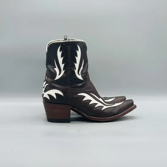 Azulado Boots Womens 6 Brown Leather Snip Toe Western Cowgirl Ankle Zip Low Heel - Picture 1 of 12